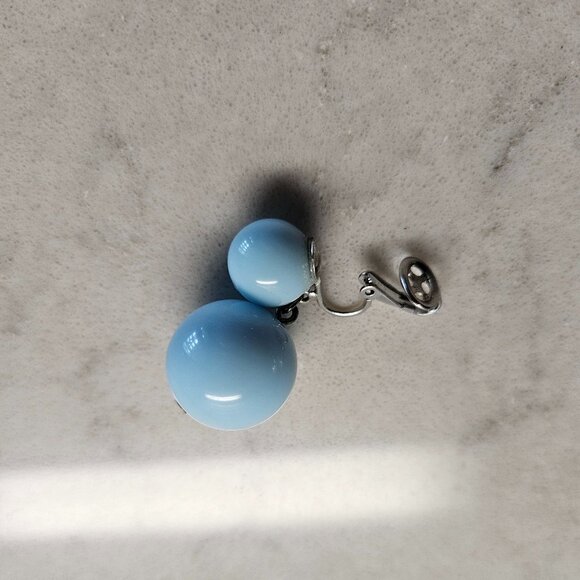CROWN TRIFARI BABY BLUE DOUBLE BALL DROP CLIP-ON EARRINGS - Picture 9 of 11